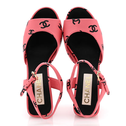 Chanel Lambskin Printed CC Sandals 39 Pink Black 2 of 9