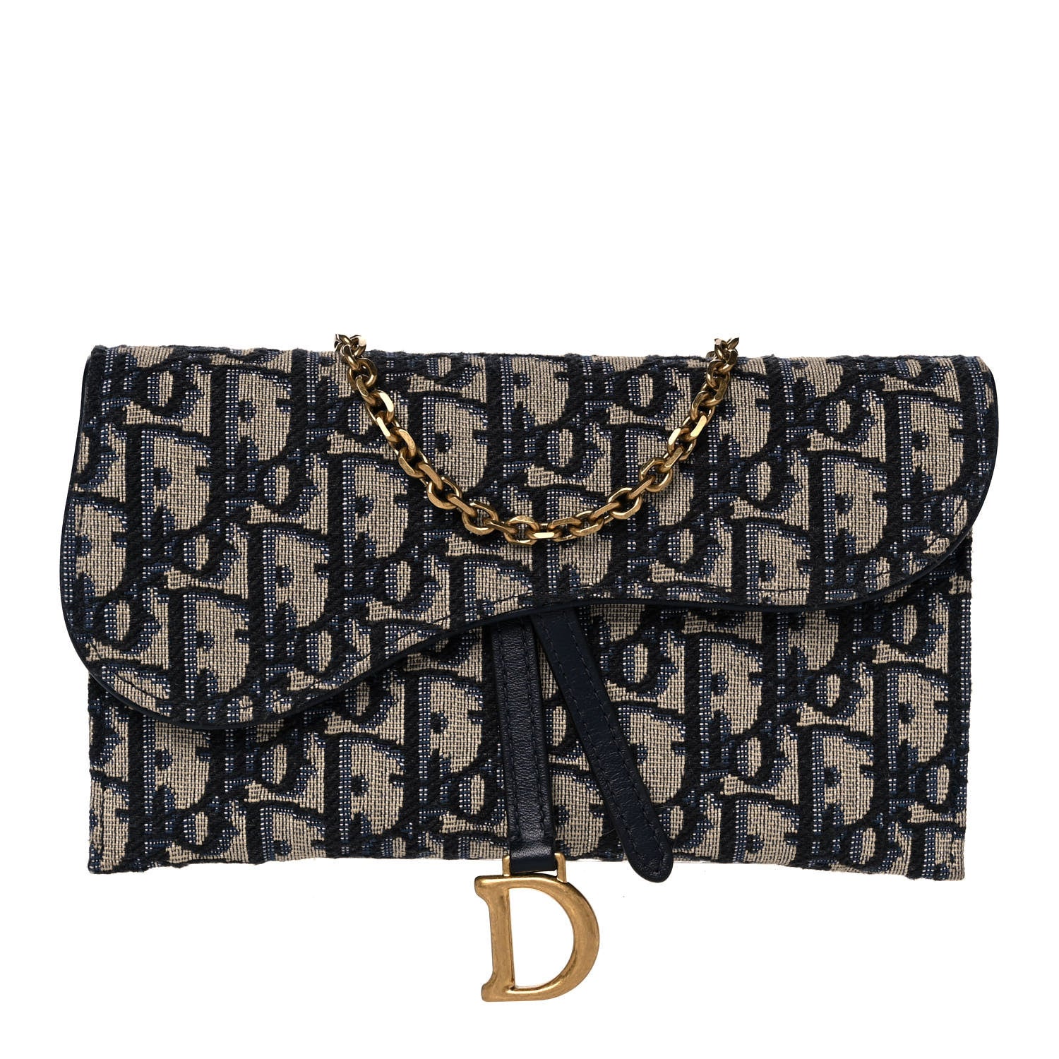 Christian Dior Oblique Saddle Chain Wallet Blue 1 of 16
