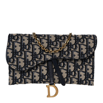 Christian Dior Oblique Saddle Chain Wallet Blue 1 of 16
