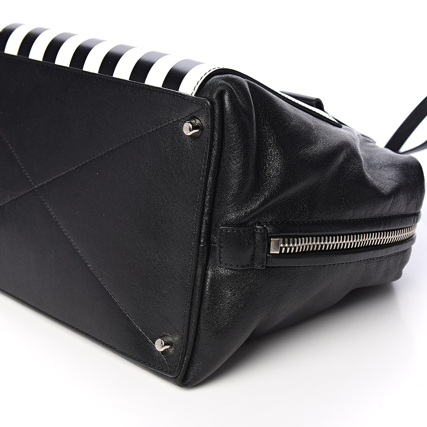Calfskin Striped Antonia Satchel Black White