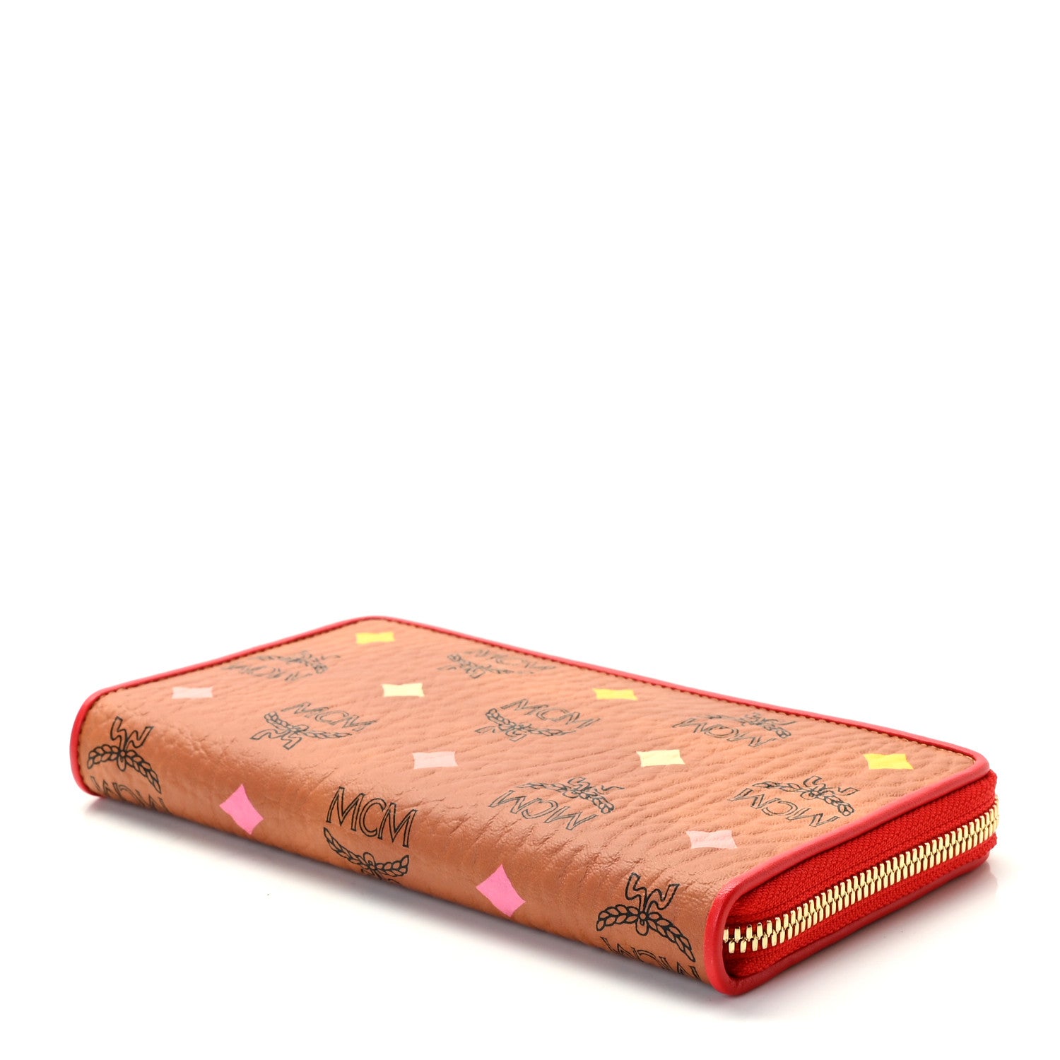 MCM Skyoptic Visetos Zip Around Wallet Cognac Red 7 of 9