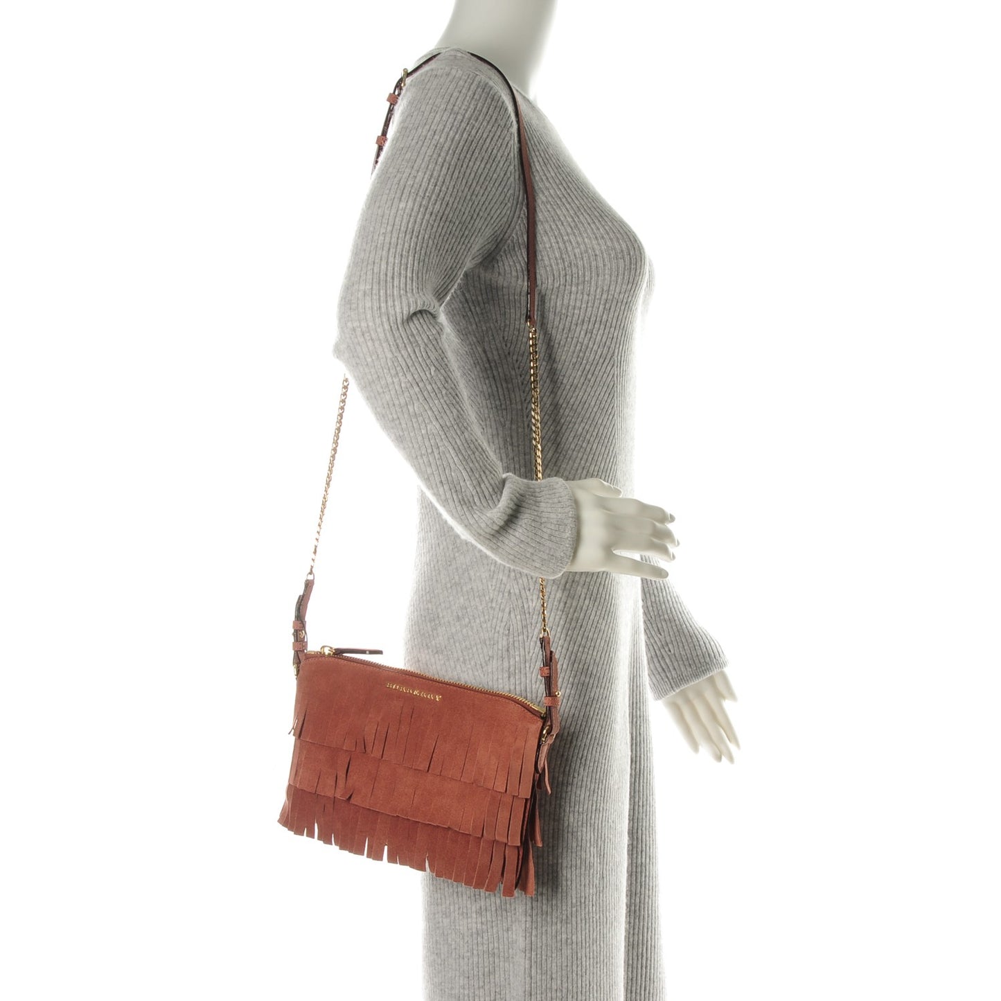 Suede Fringe Peyton Crossbody Clutch Bag Russet Pink