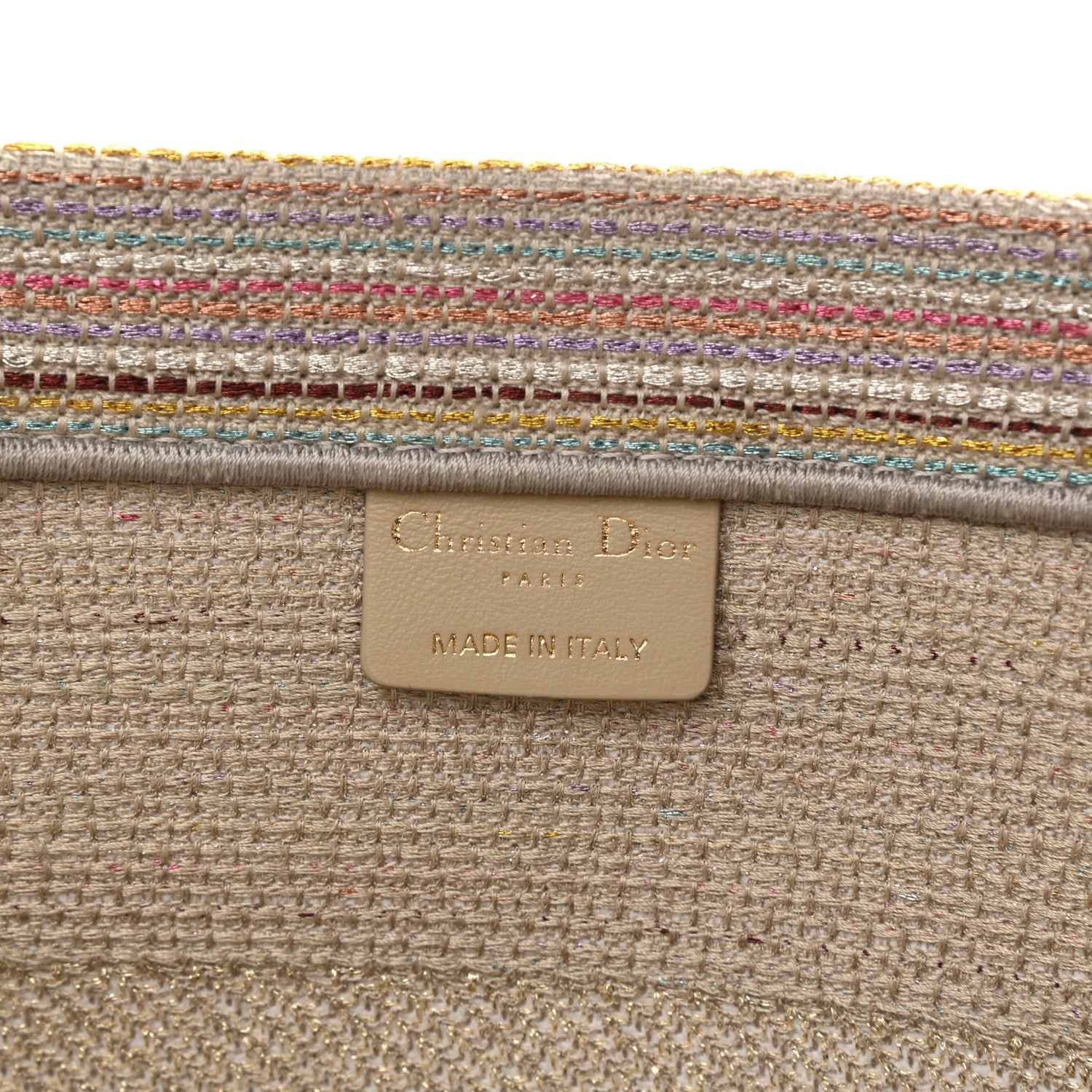 Christian Dior Canvas Embroidered Medium Stripes Book Tote Beige Multicolor 6 of 10