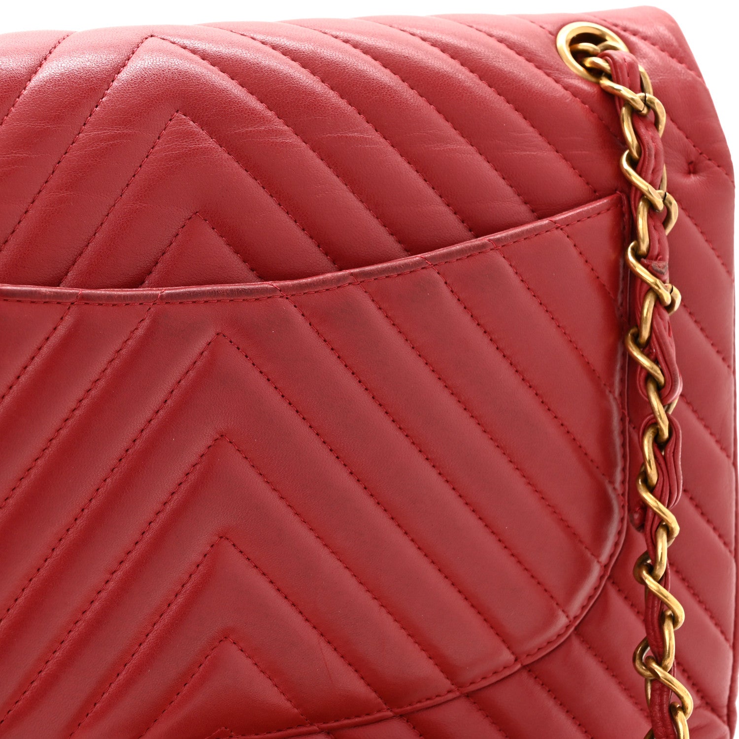 Chanel Lambskin Chevron Quilted Jumbo Double Flap Dark Red 10 of 12