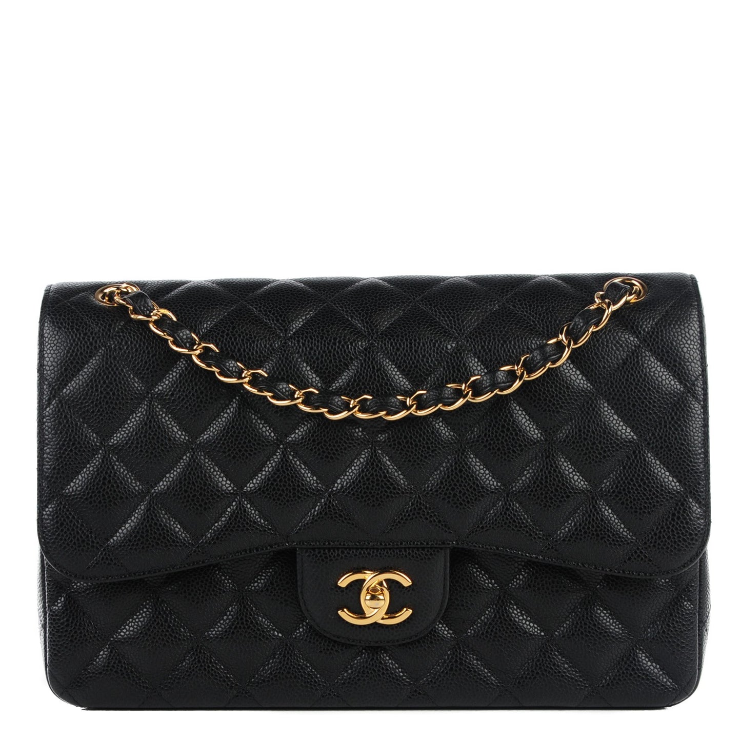 Caviar Quilted Jumbo Double Flap Black
