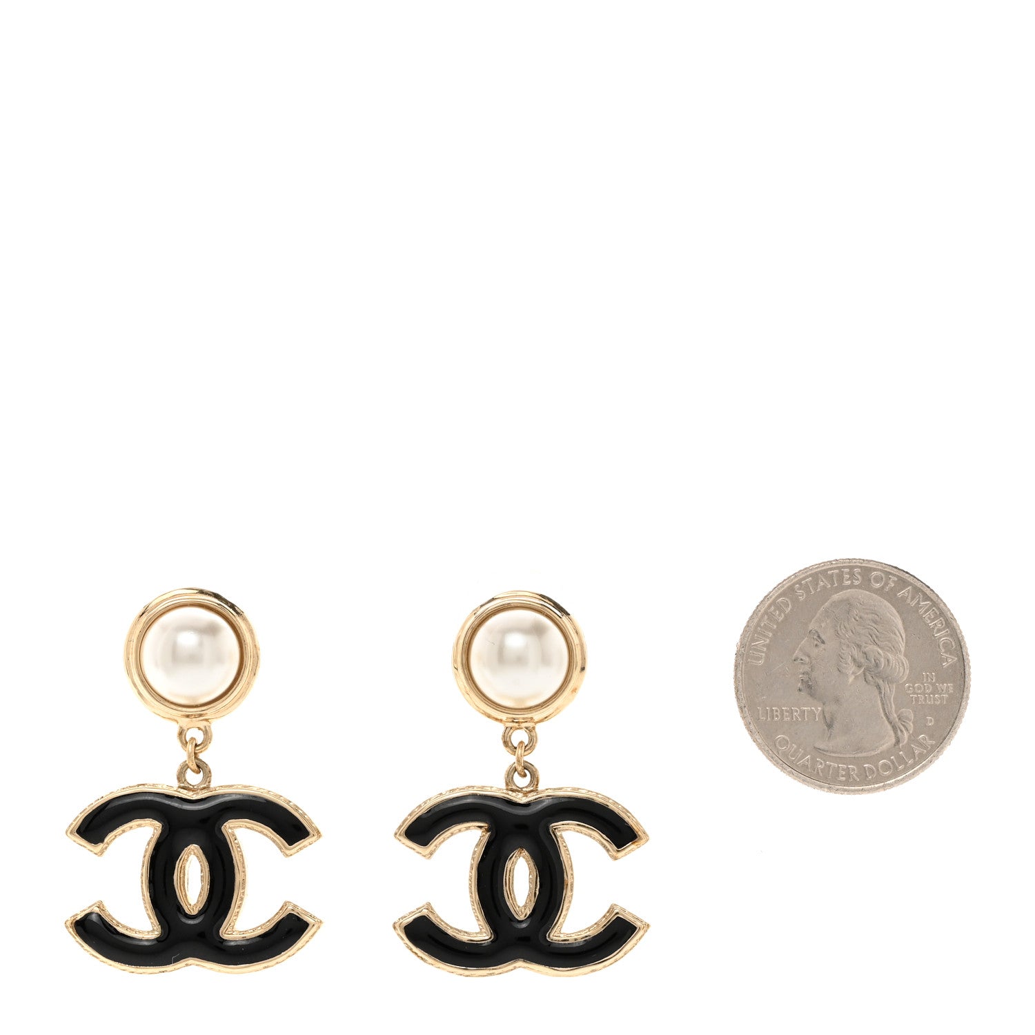 Chanel Pearl Enamel CC Drop Earrings Black 2 of 5
