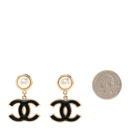 Chanel Pearl Enamel CC Drop Earrings Black 2 of 5