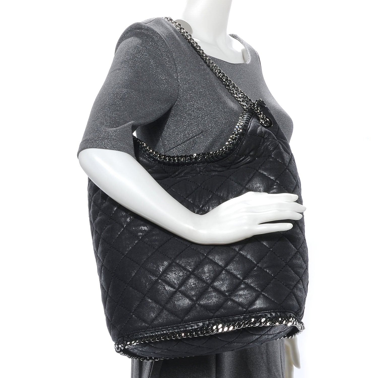 Stella McCartney Quilted Faux Leather Large Falabella Bucket Bag Black 2 of 6