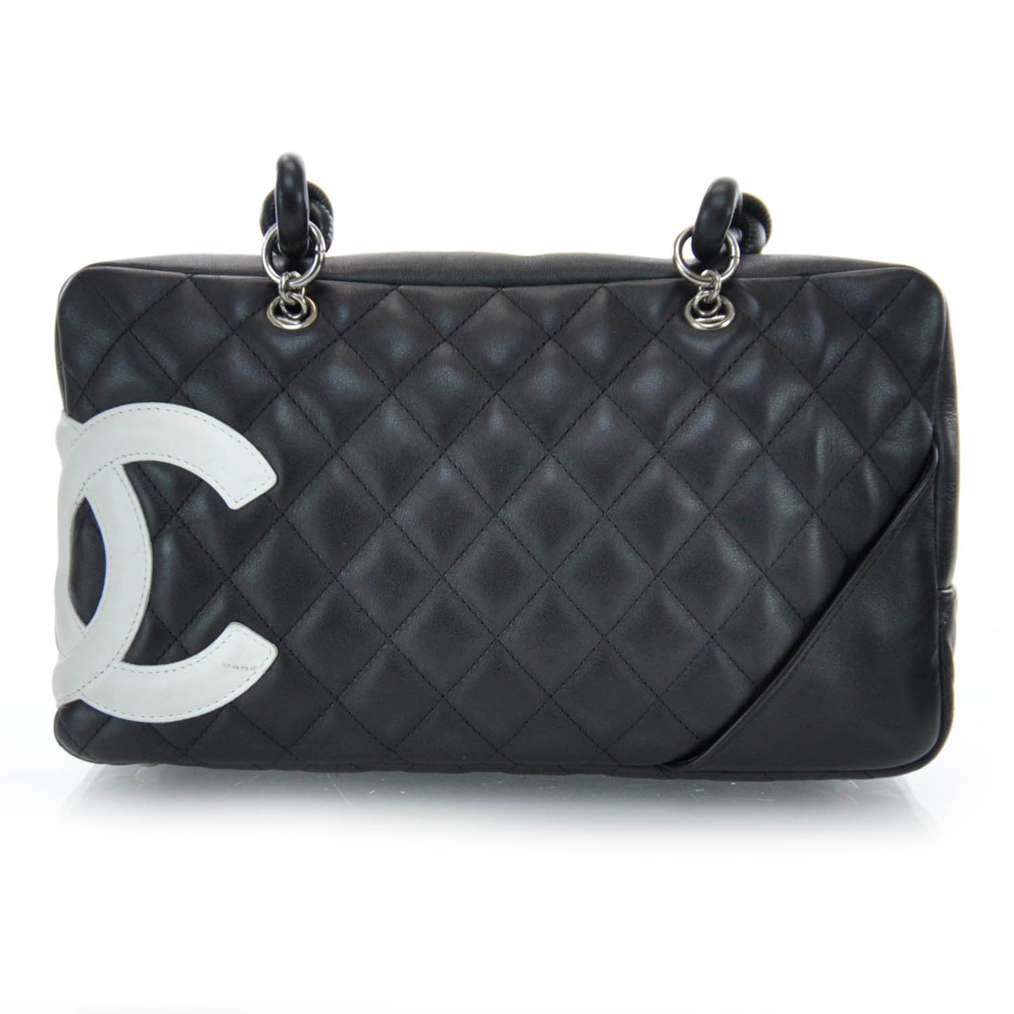 Calfskin Quilted Large Cambon Bowler Black White