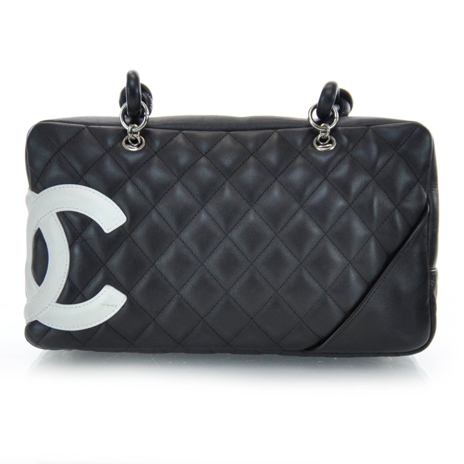 Chanel Calfskin Quilted Large Cambon Bowler Black White 1 of 8