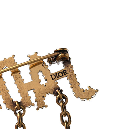 Christian Dior Metal Crystal J'Adior Logo Brooch Aged Gold 4 of 4
