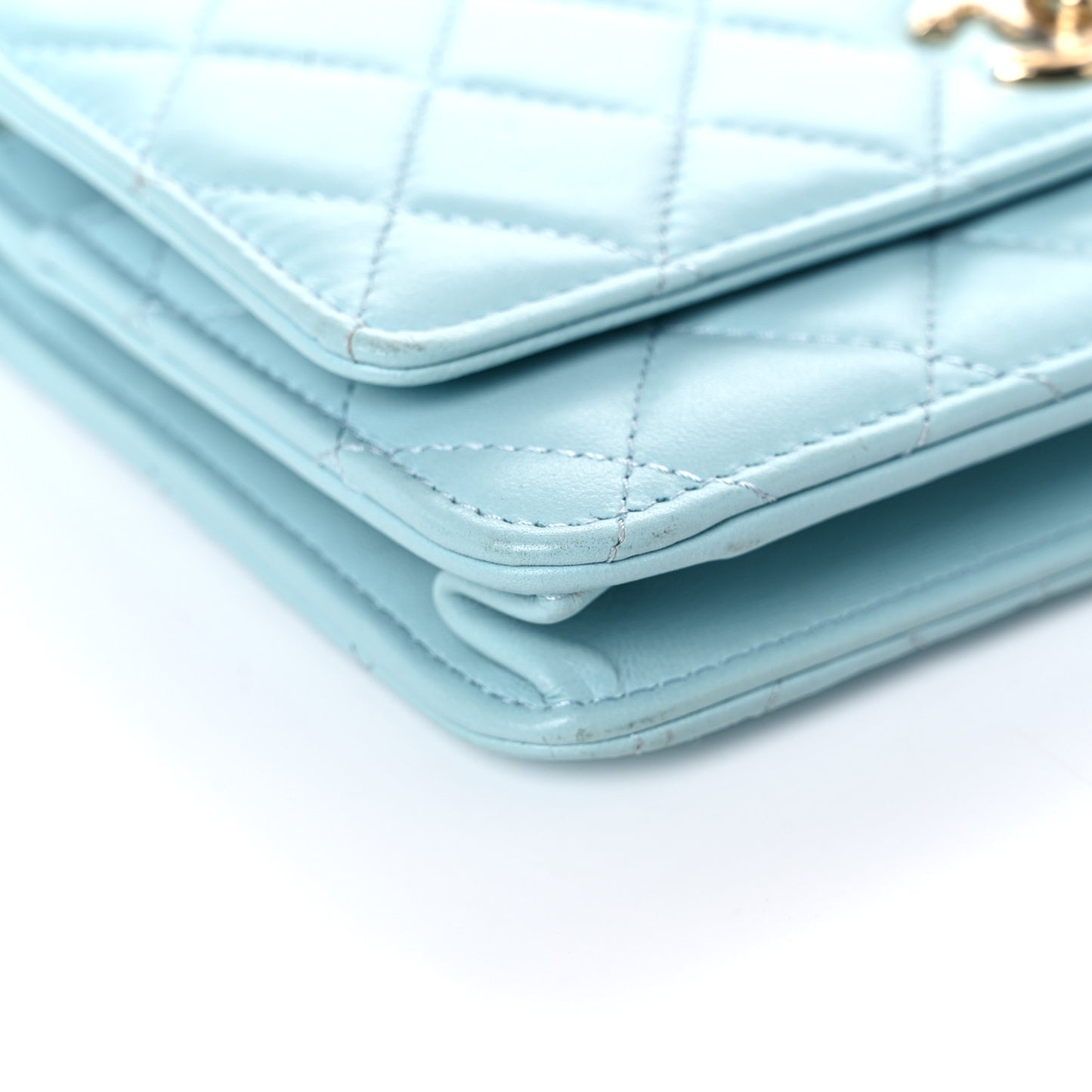 Lambskin Quilted Trendy CC Wallet On Chain WOC Light Blue