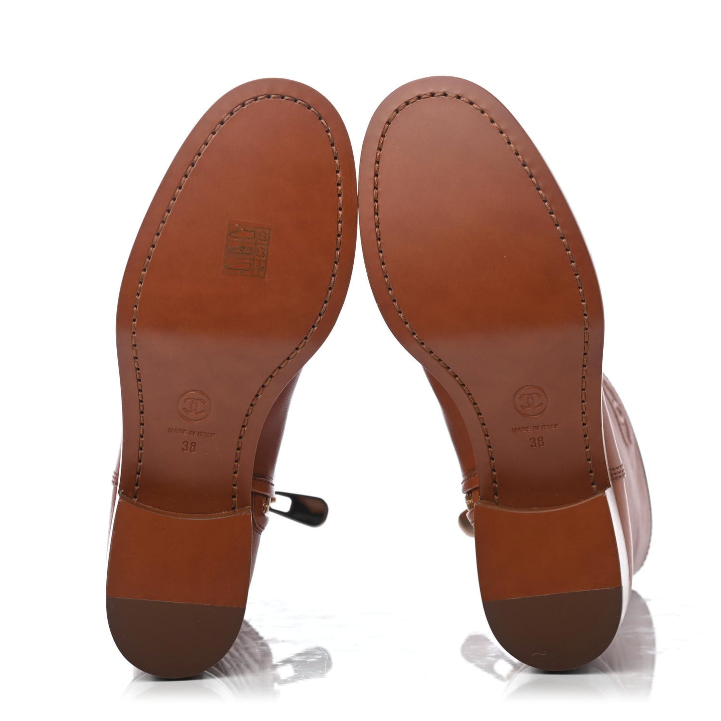 Calfskin Quilted CC Logo Mid Calf Boots 38 Caramel