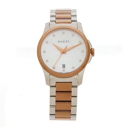 Gucci Stainless Steel Diamond Mother of Pearl 27mm G-Timeless Two Tone Quartz Watch 1 of 4