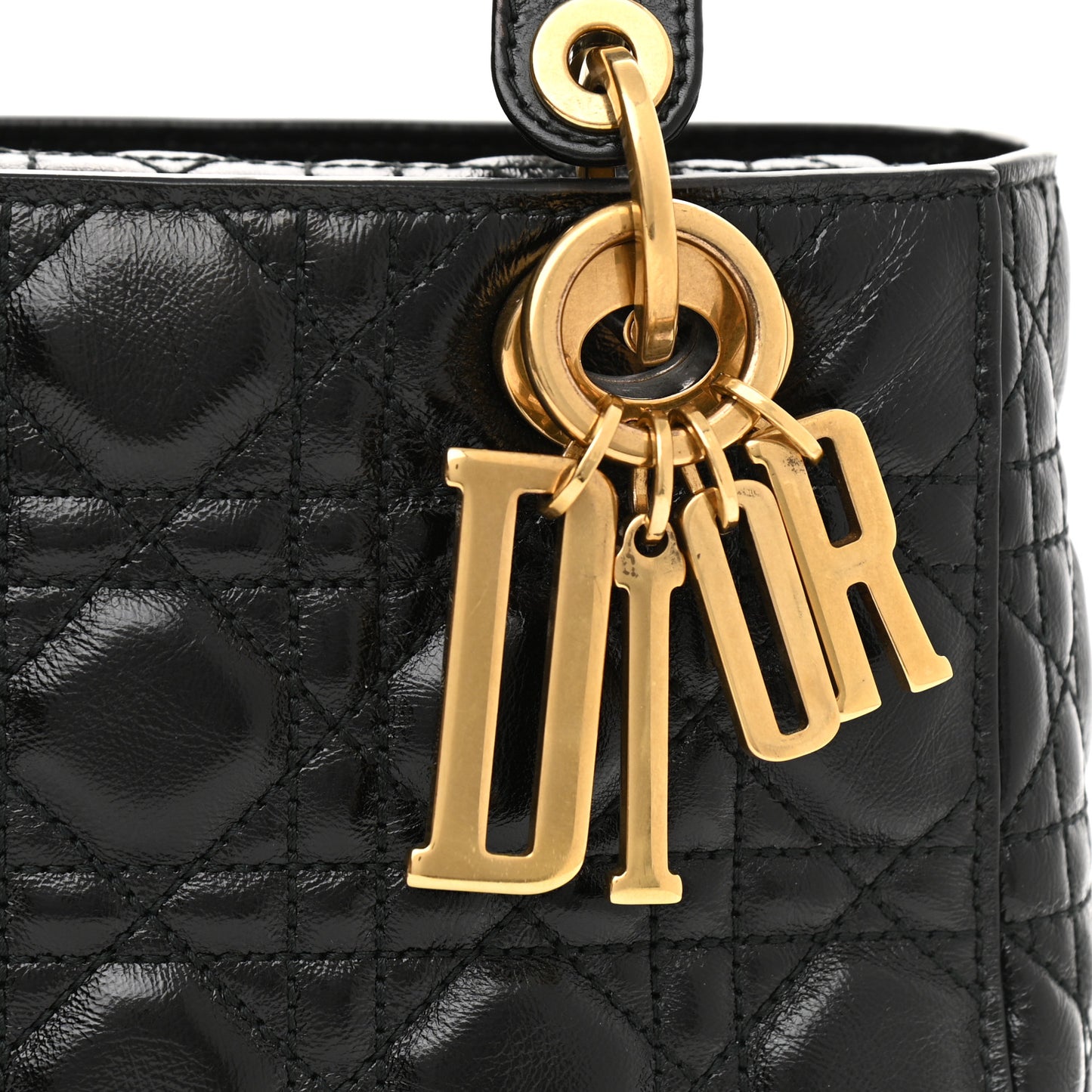 Crinkled Patent Cannage Small Lucky Badges My Lady Dior Black