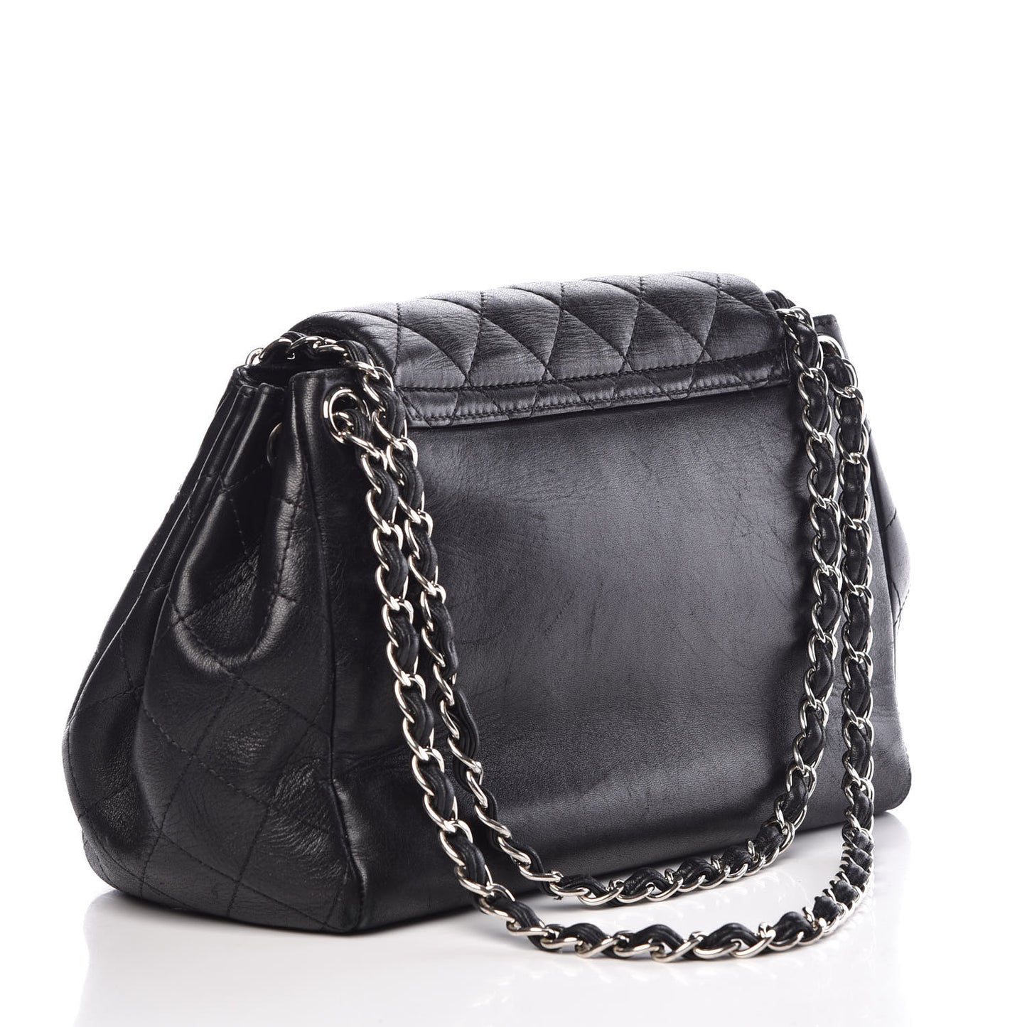 Lambskin Quilted CC Accordion Shopping Bag Black