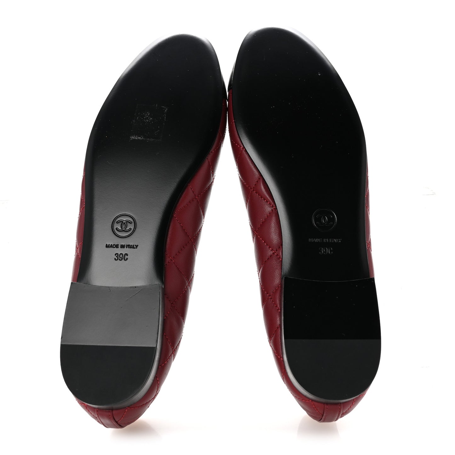 Lambskin Quilted CC Cap Toe Ballerina Flats 39 Burgundy Black