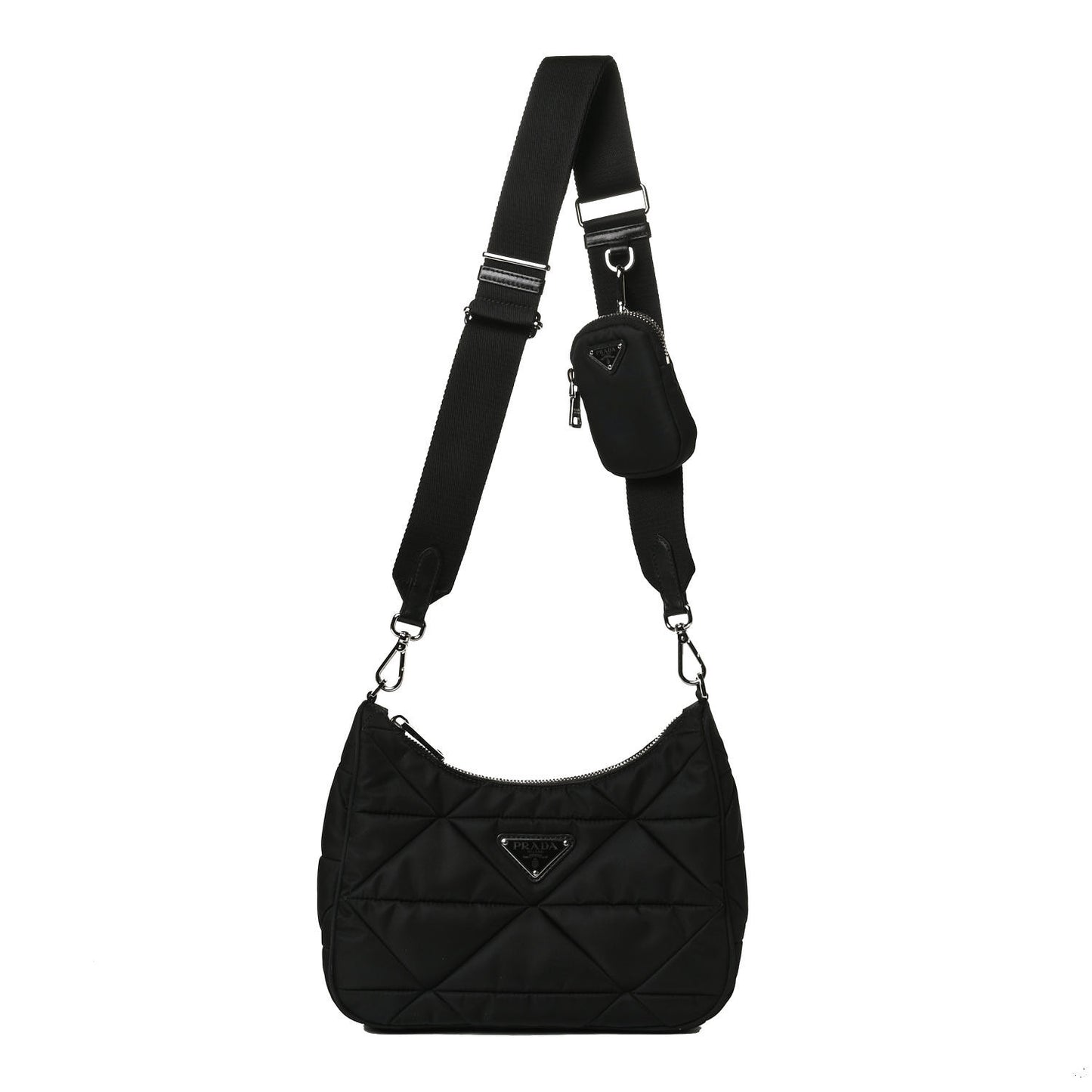 Re-Nylon Triangle Padded Patchwork Shoulder Bag Black