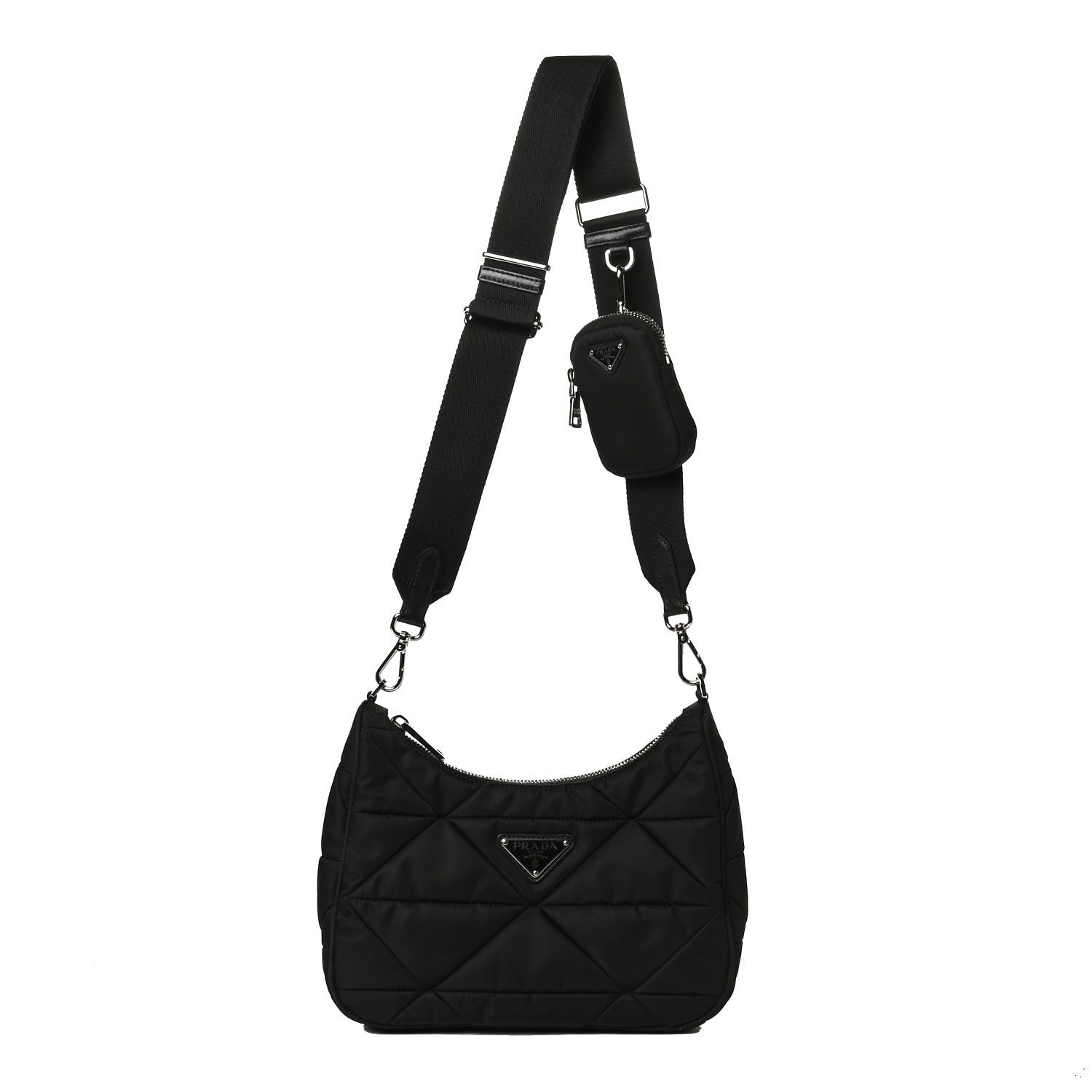 Prada Re-Nylon Triangle Padded Patchwork Shoulder Bag Black 1 of 12