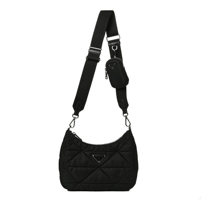 Prada Re-Nylon Triangle Padded Patchwork Shoulder Bag Black 1 of 12