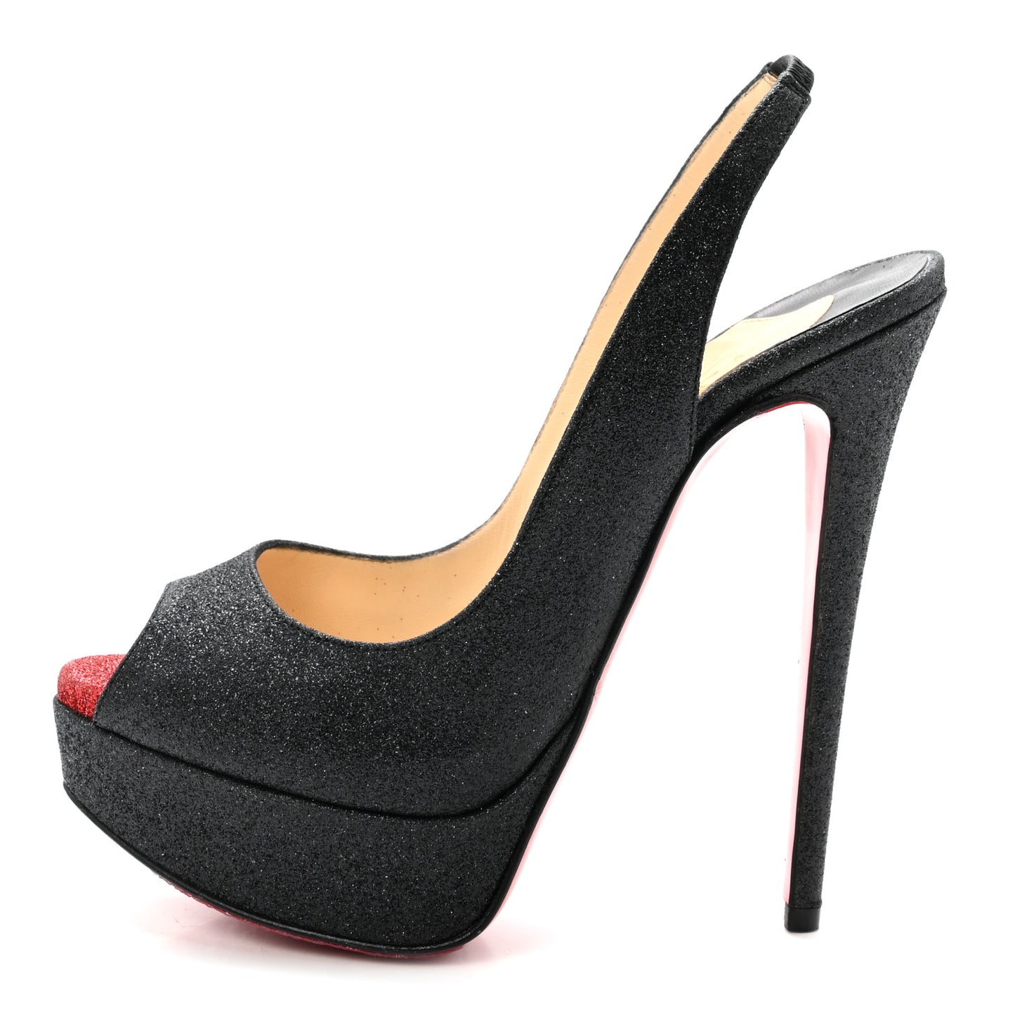 Glitter Lady Peep Sling 150 Pumps 35.5 Black Red