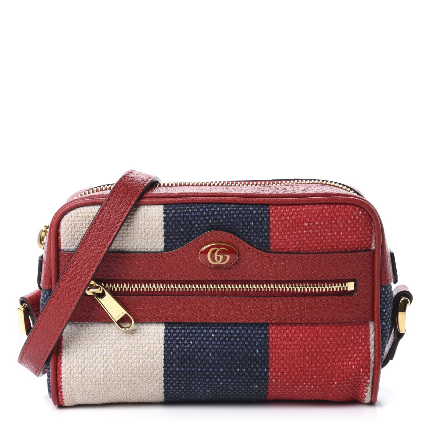 Gucci Canvas Sylvie Stripe Mini Ophidia Camera Bag Mystic White Hibiscus Red Maritime 1 of 9