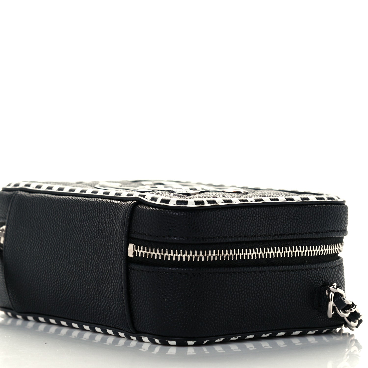 Chanel Caviar Quilted Striped Filigree Vanity Clutch With Chain Black White 10 of 10