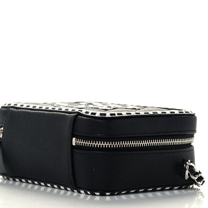 Chanel Caviar Quilted Striped Filigree Vanity Clutch With Chain Black White 10 of 10
