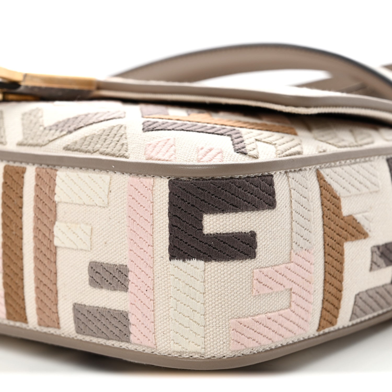 Fendi Canvas Vitello Seta FF Multicolor Embroidered Baguette Grezzo Multicolor Tortora 9 of 11
