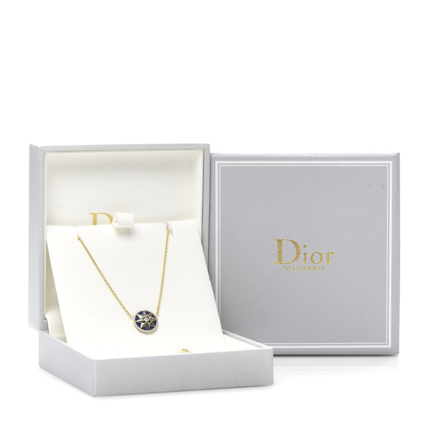 18K Yellow Gold Diamond Lapis Lazuli Rose Des Vents Necklace