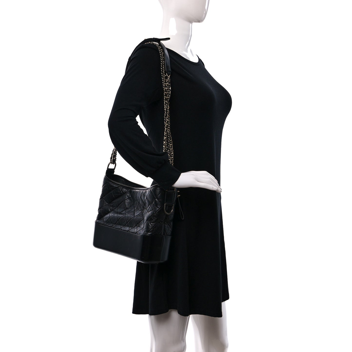 Aged Calfskin Quilted Medium Gabrielle Hobo Black