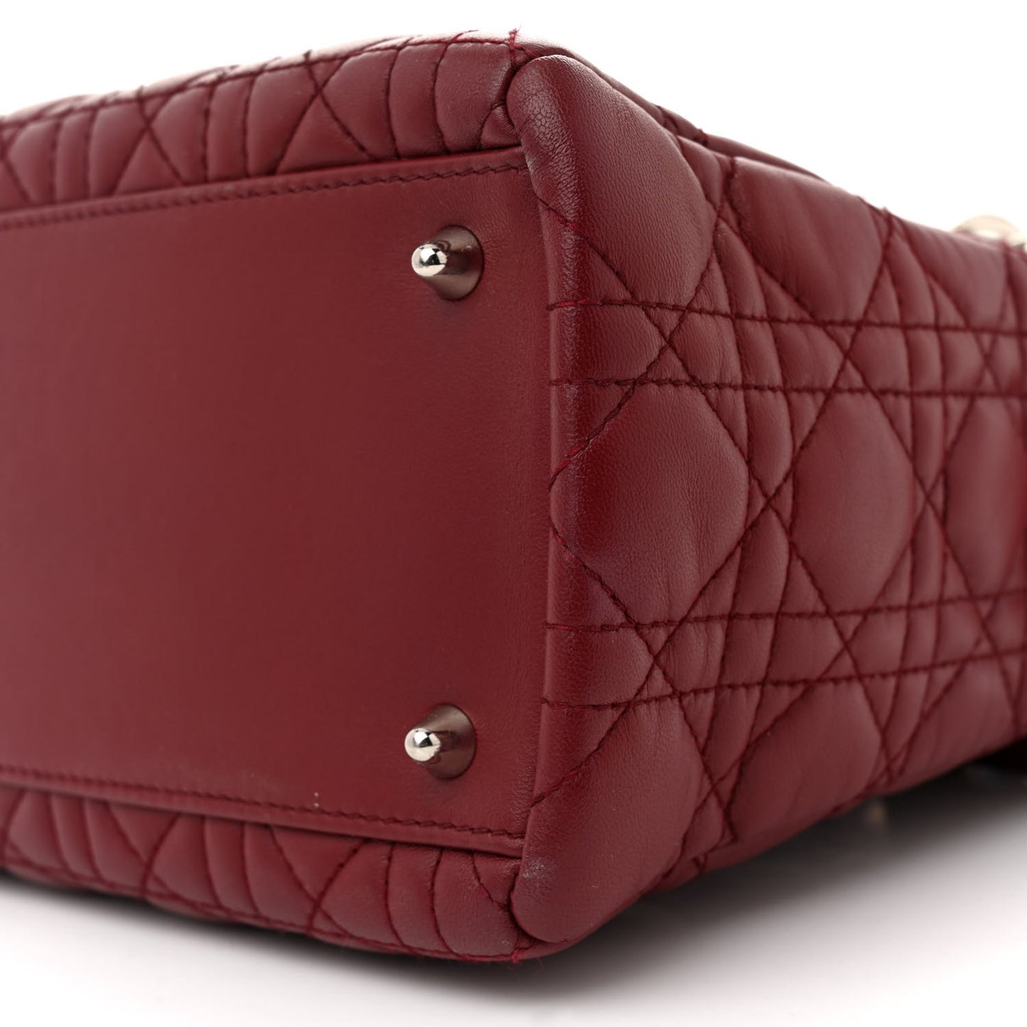 Lambskin Cannage Ruffle Trim Medium Lady Dior Burgundy