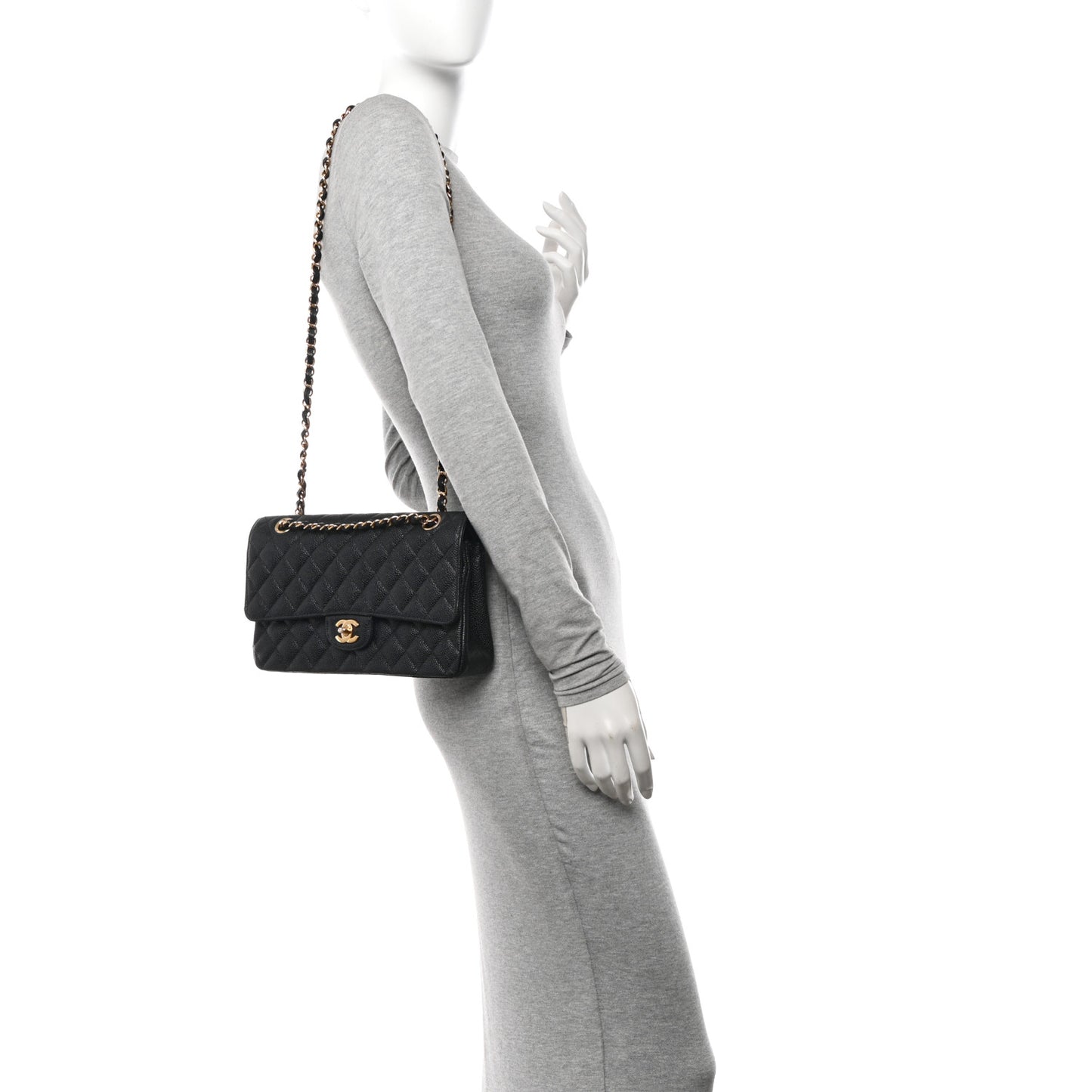 Caviar Quilted Medium Double Flap Black