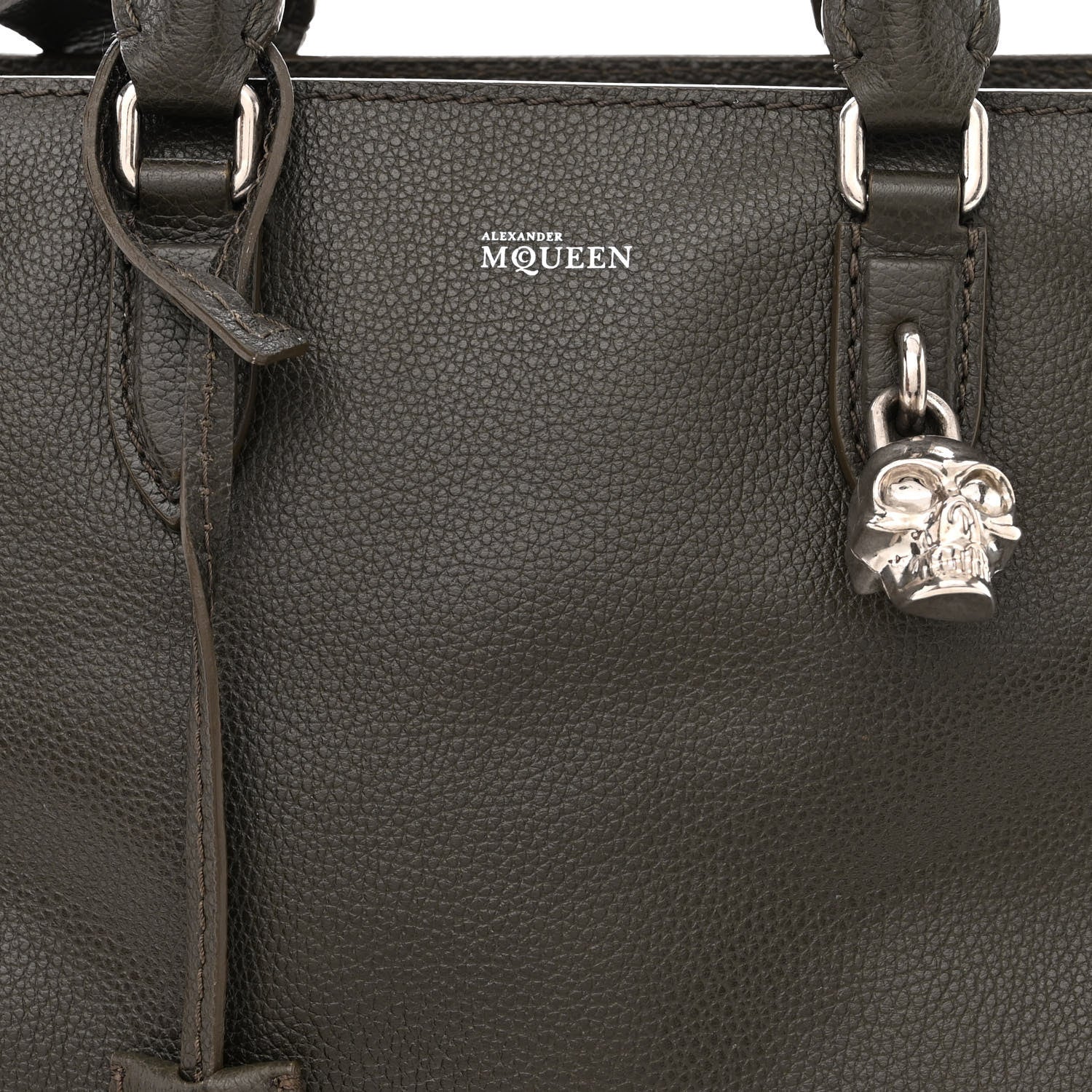 Alexander McQueen Pebbled Calfskin Small Skull Padlock Zip Around Tote Military Green 8 of 16