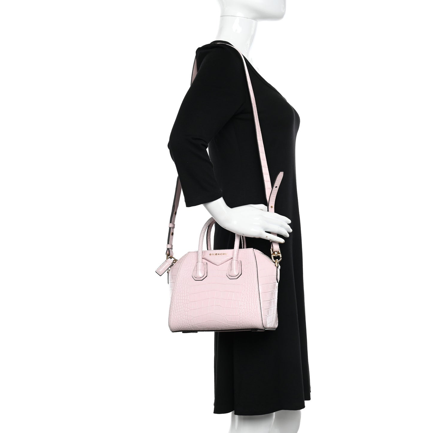 Calfskin Crocodile Embossed Mini Antigona Pink