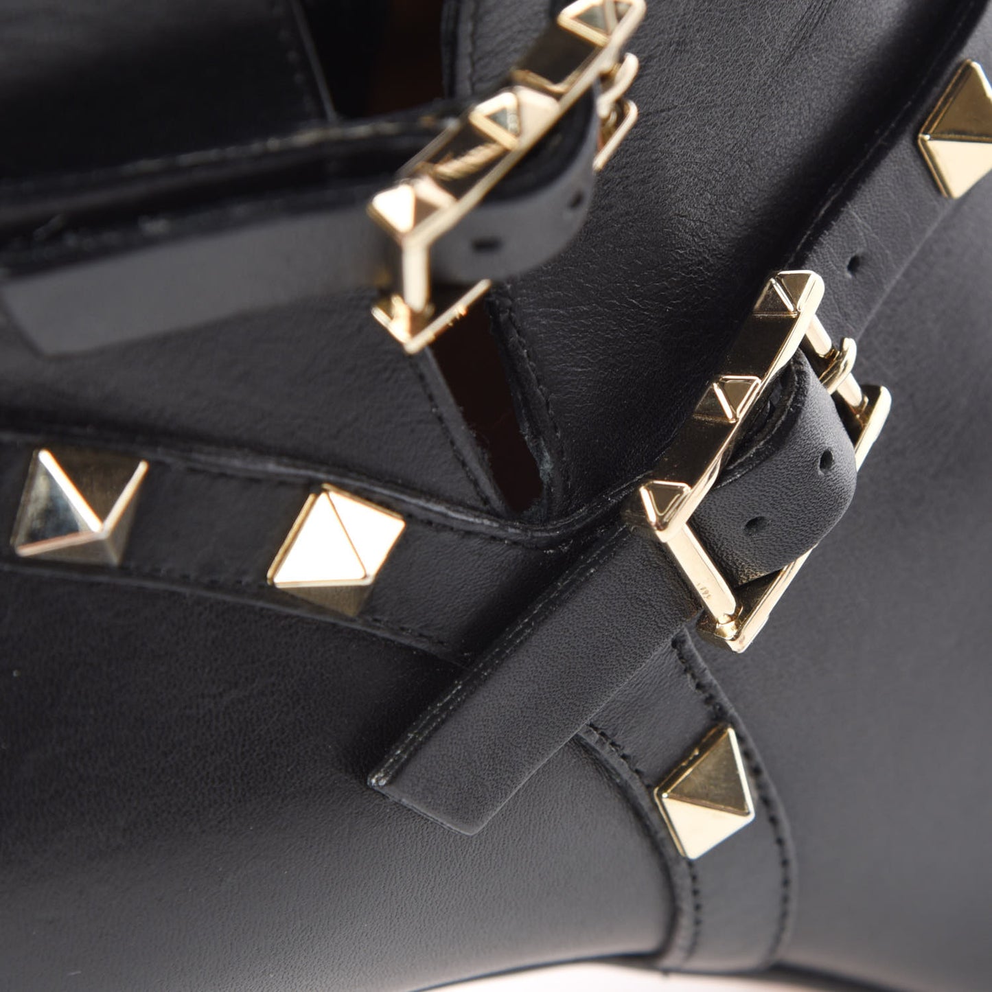 Calfskin Rockstud Double Buckle 65mm Ankle Boots 36 Black