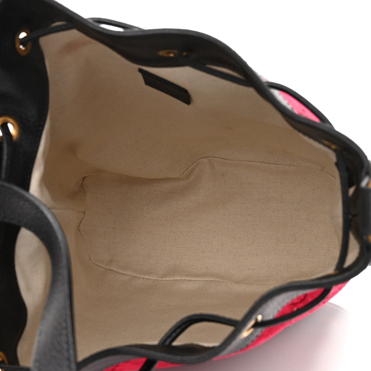 Velvet GG Monogram Textured Calfskin Web Bucket Bag Red Cipria Black