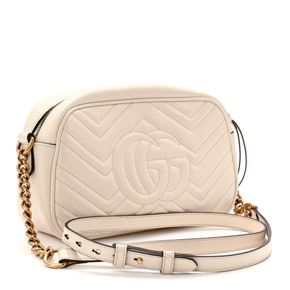 Gucci Calfskin Matelasse Small GG Marmont Chain Shoulder Bag White 3 of 11