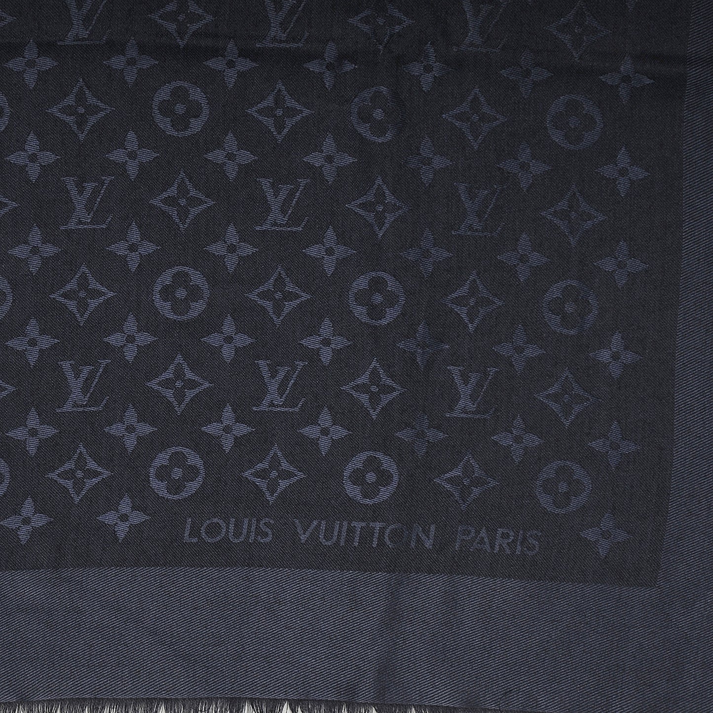 Wool Silk Monogram Shawl Night Blue