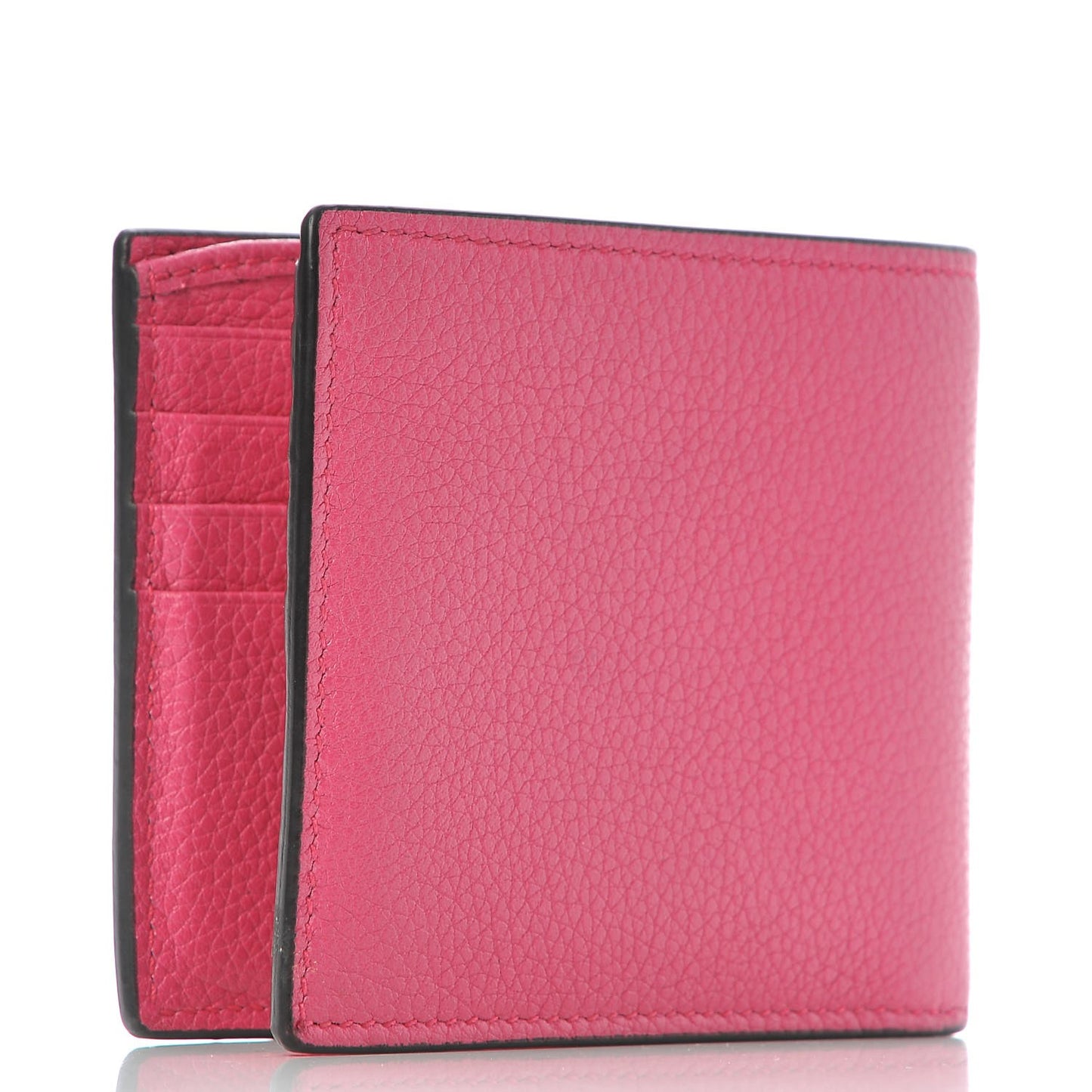 Grained Calfskin Logo Bi-Fold Wallet Box Pink Green