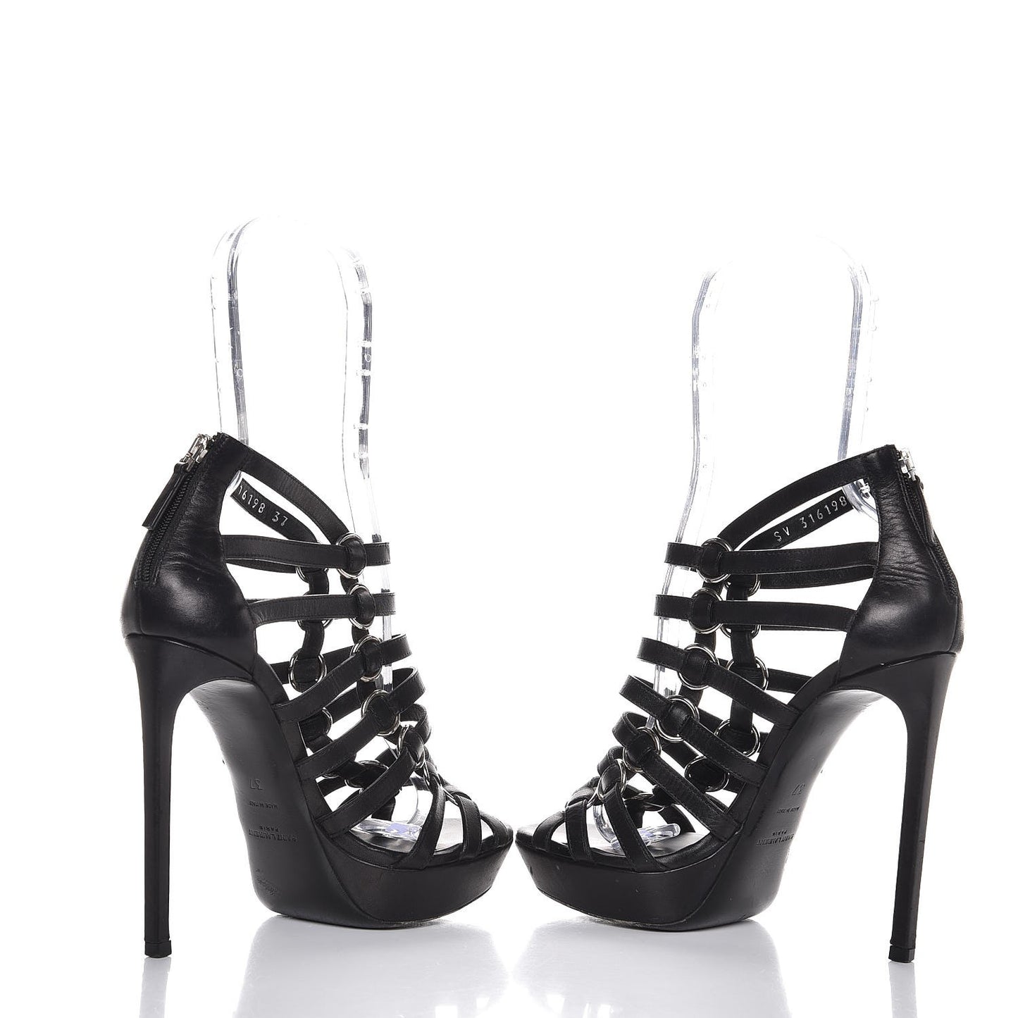 Calfskin Nina Cage Sandal Heels 37 Black