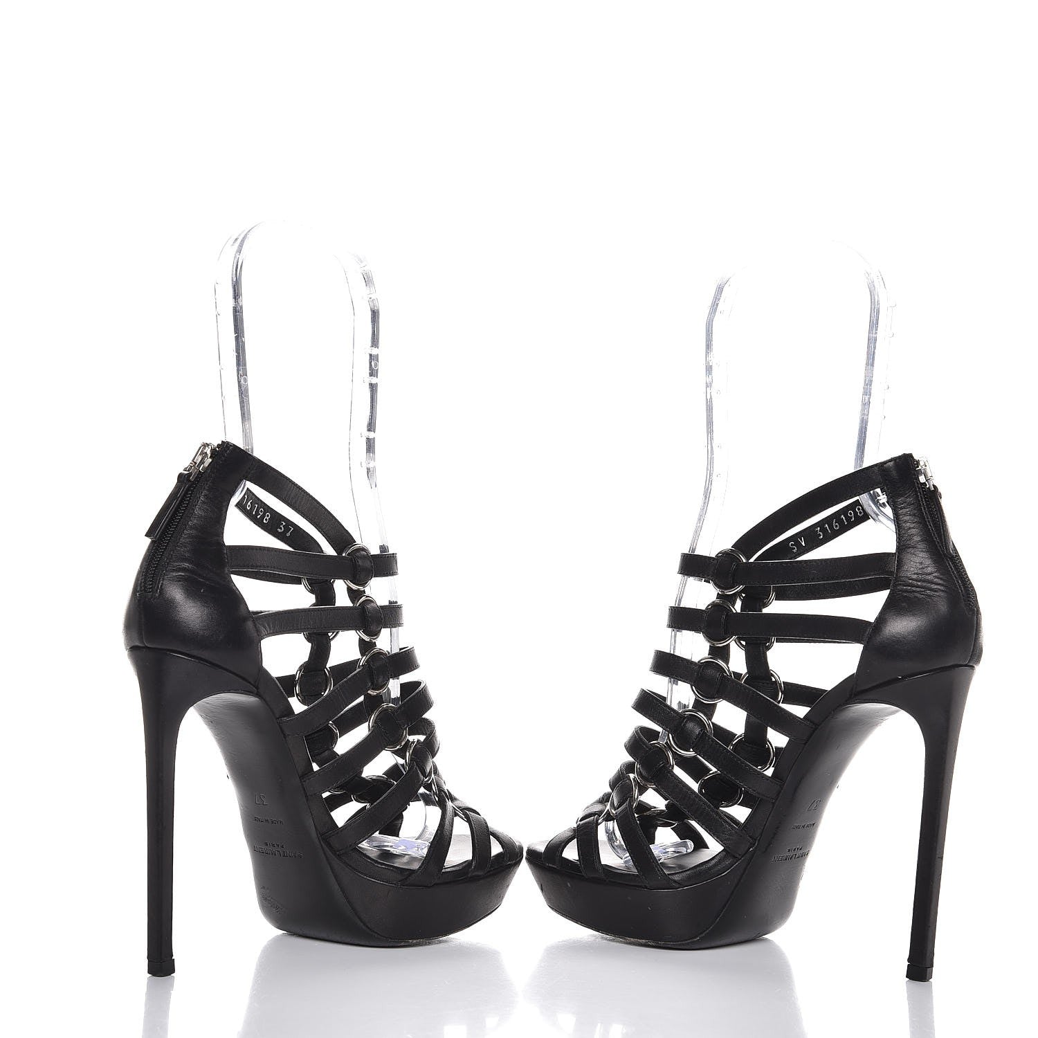 Saint Laurent Calfskin Nina Cage Sandal Heels 37 Black 6 of 10