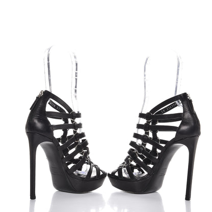 Saint Laurent Calfskin Nina Cage Sandal Heels 37 Black 6 of 10