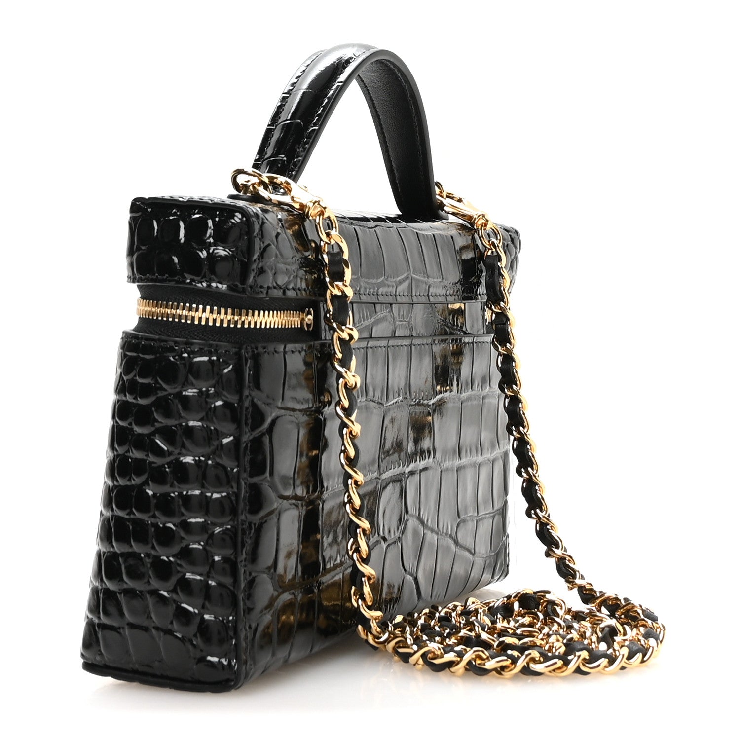 Chanel Calfskin Crocodile Embossed Crococo Exoticoco Vanity With Chain Black 3 of 11
