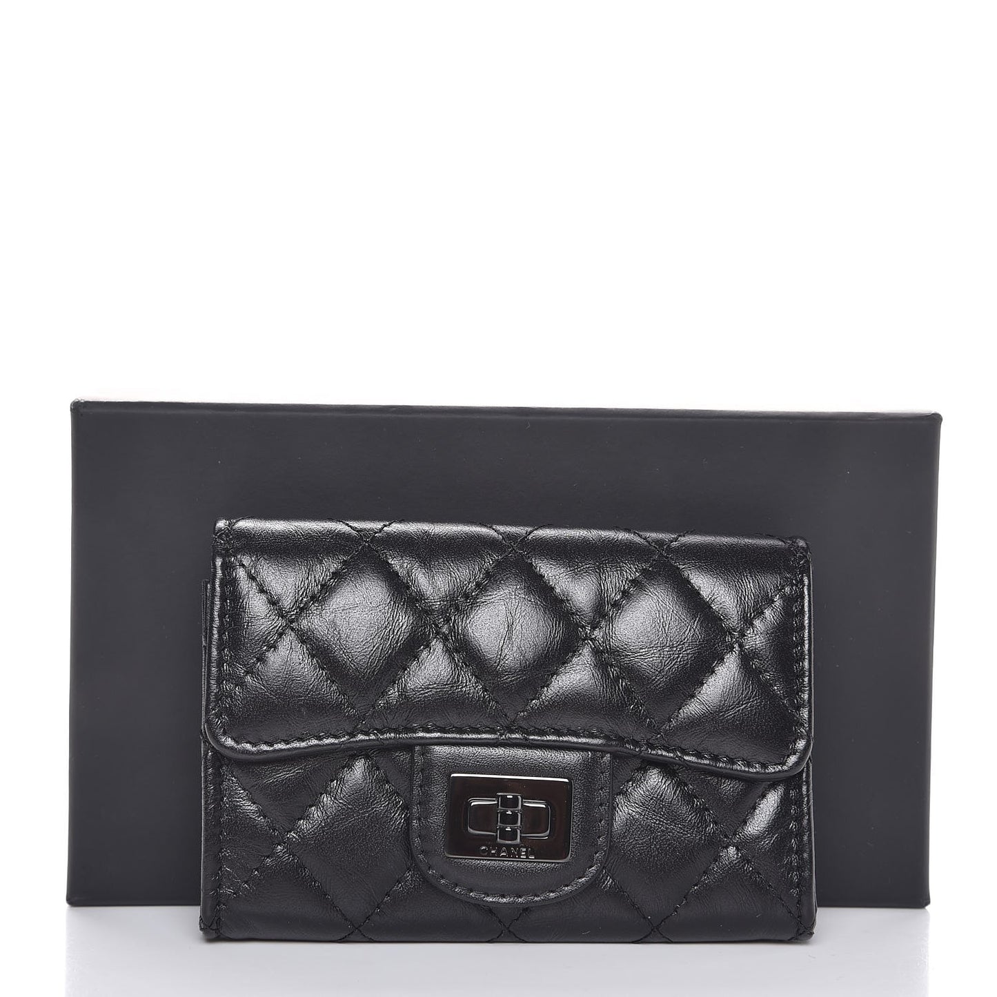 Aged Calfskin Quilted Reissue Flap Card Holder So Black