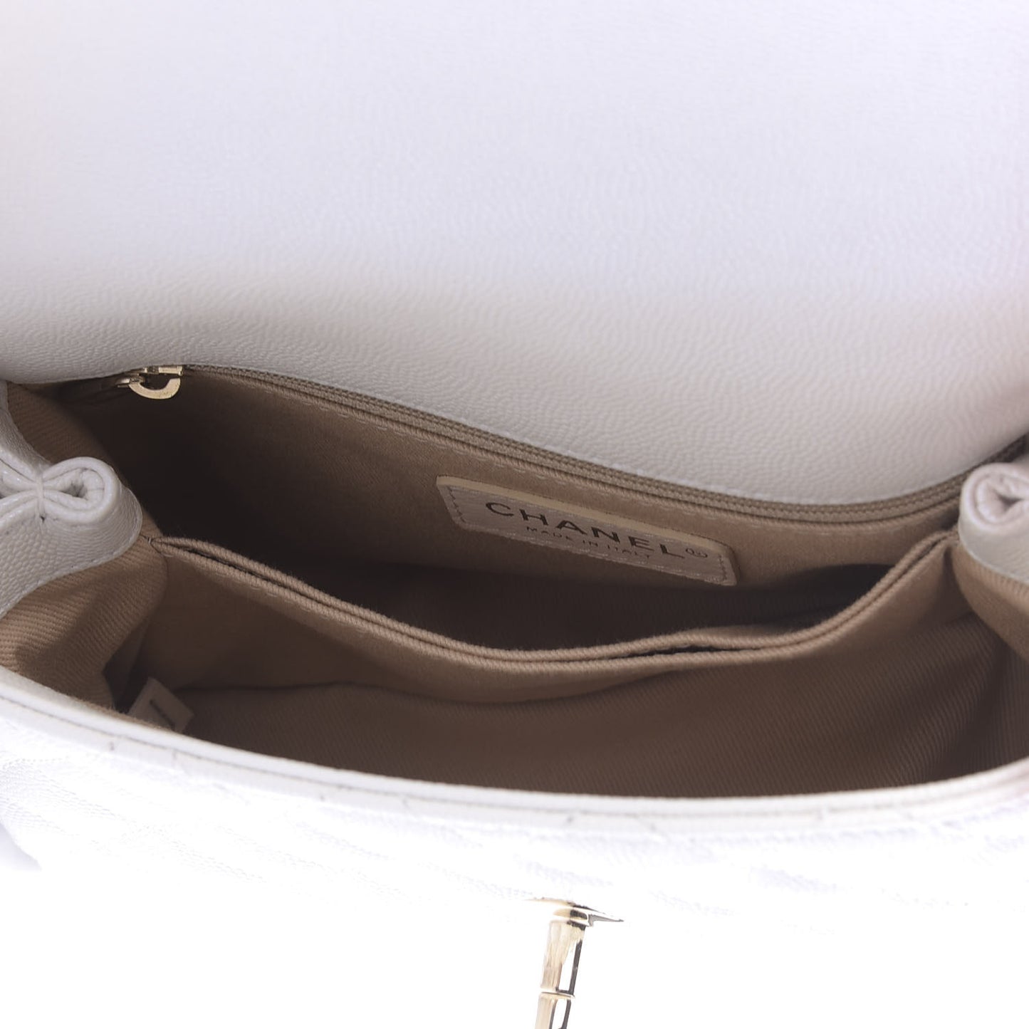 Iridescent Caviar Quilted Mini Coco Handle Flap White