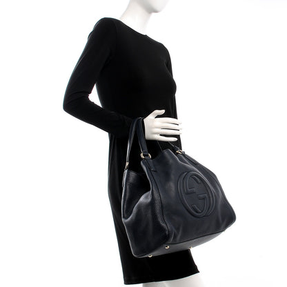 Gucci Pebbled Calfskin Medium Soho Shoulder Bag Blue 2 of 7