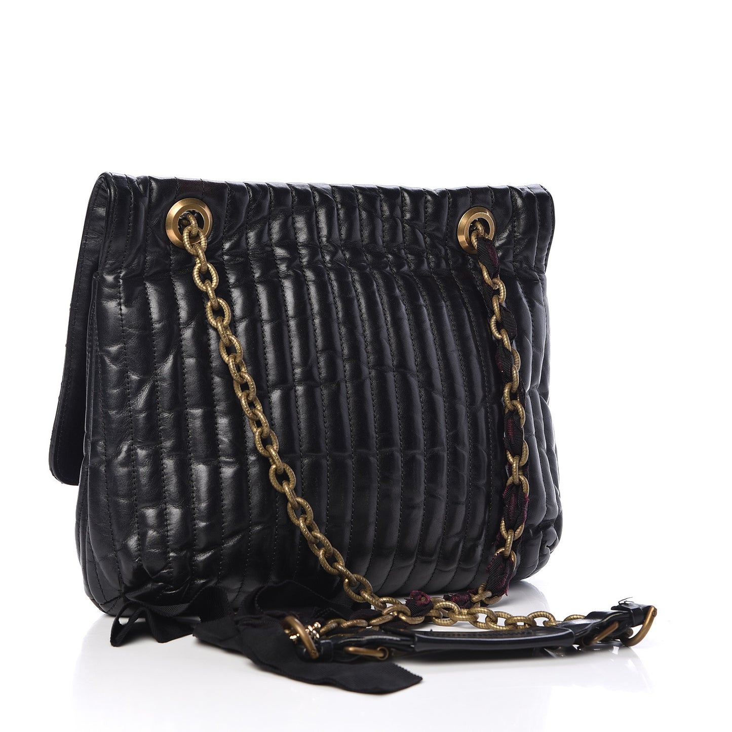 Hammered Calfskin Medium Happy Edgy Shoulder Bag Black