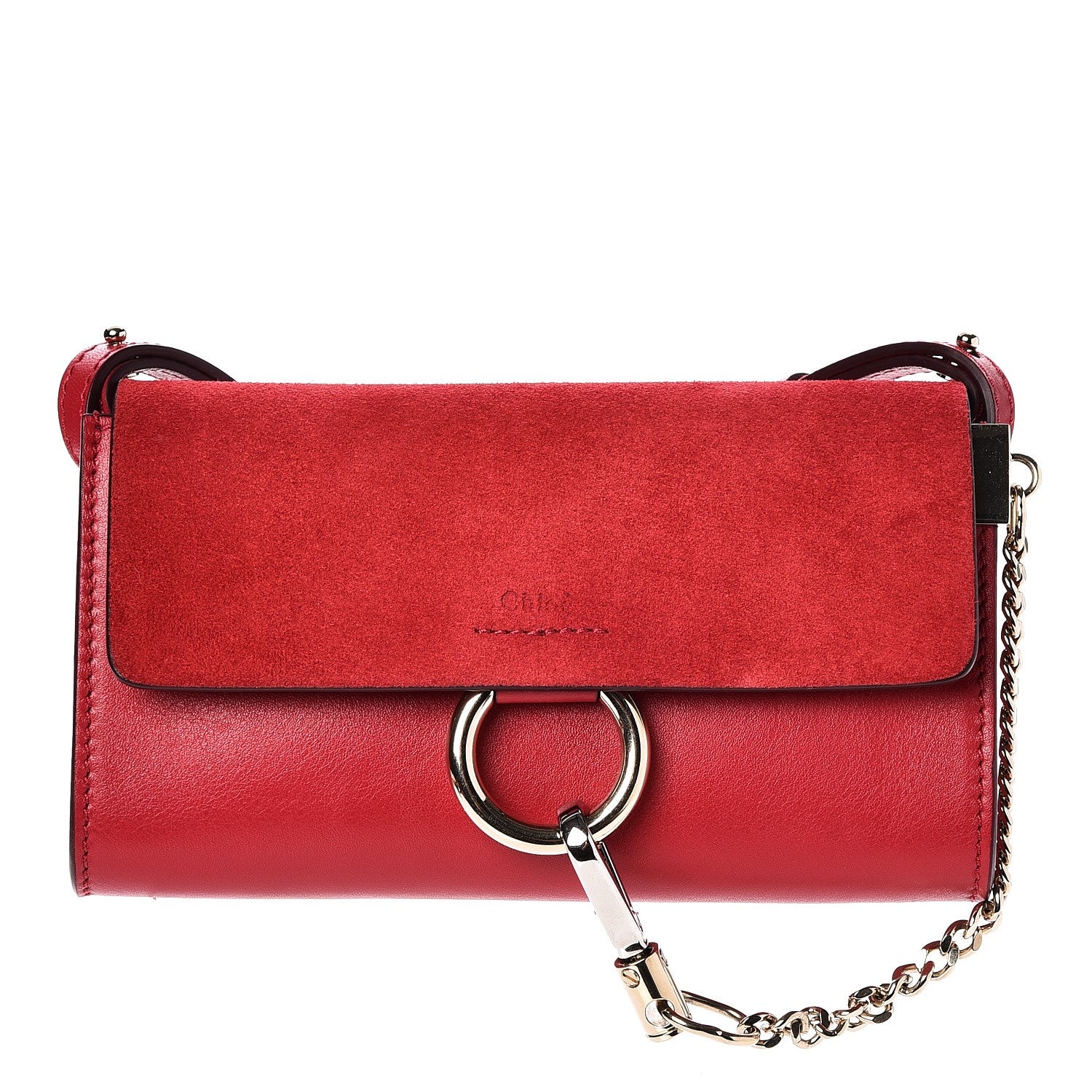Chloe Suede Calfskin Mini Faye Shoulder Bag Tulip Red 1 of 7