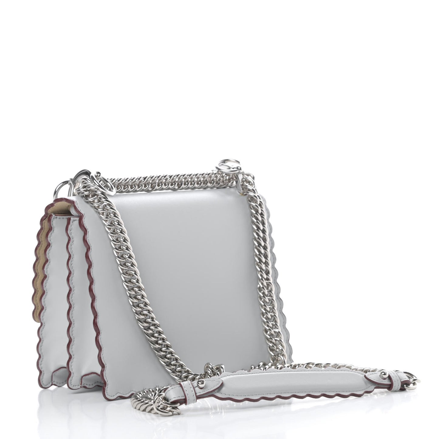 Vitello Liberty Scalloped Studded Small Kan I Shoulder Bag Grigio Perla